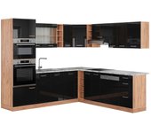 Vicco cocina esquinera r-line, roble negro/dorado de alto brillo, 237 x 247 cm , et mármol