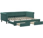 Sofá cama nido con cajones terciopelo verde oscuro 90x200 cm