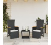 Set comedor de jardín 3 piezas | conjunto de jardín | muebles de jardín con cojines ratán sintético negro cfw114757