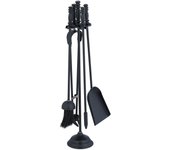 Relaxdays accesorios chimenea 5 piezas, set moderno de estufa con atizador, pinzas, escoba, pala y soporte, negro