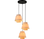Lámpara colgante base metal negro y 3 tulipas pantalla tela beige jaspeado. (disponible plafón a conjunto) ref. 6012/3b/250