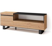 Mueble tv, televisión, 150x35x57cm, para tv hasta 65, diseño industrial, roble y negro