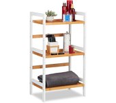 Relaxdays estantería de baño, baldas para maquillaje, tres estantes para toallas, blanco/marrón