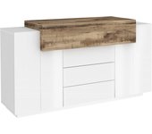 Aparador arbon, aparador de cocina con 3 puertas y 3 cajones, buffet de salón, 100% made in italy, 160x45h86 cm, blanco brillo y arce