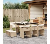 Conjunto de comedor de jardín y cojines 11 piezas polirratán beige