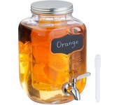 Relaxdays dispensador bebidas, accesorio para fruta, recipiente limonada 4 l, grifo y tapa, cristal, metal, transparente