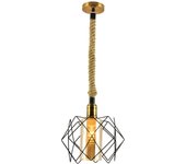 Lámpara colgante color cuero / dorado, tulipa de cristal y colgador de metal y cuerda. e27 40w. ref. 1779-1