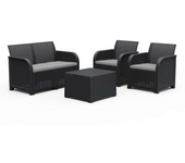 Conjunto de salón en ratán antracita rosalie con sofá, sillones y mesa de centro contenedor para jardín
