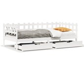 Sofá cama con cajones madera maciza de pino blanco 90x200 cm