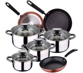 Bateria de cocina 8 piezas san ignacio dina de acero inoxidable con juego de sartenes (20/24/28 cm) san ignacio moma en alumino forjado