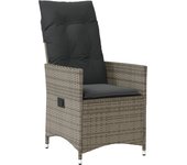 Sillón reclinable de jardín con cojines ratán sintético gris