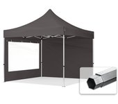 3x3 m carpa plegable, professional aluminio 40mm, 2 laterales con ventanas panorámicas, gris oscuro
