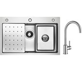 Fregadero de 1 lavabo fregadero de acero inoxidable plateado de 70×45cm con escurridor, lavabo, dispensador de jabón + mezclador de cocina cepillado