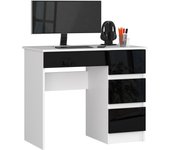 Escritorio: 4 cajones, blanco | negro brillante, 90 x 77 x 50 cm