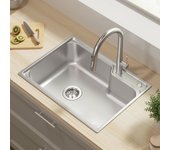 Auralum max fregadero de cocina 1 seno 62 * 45 * 21 cm fregadero de cocina de acero inoxidable pvd nano lavabo sobre encimera, plata