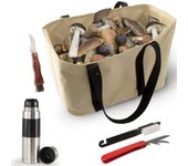 Setas kit: cesta, termo, navaja, cepillo, cuchillo. todo lo necesario para recolectar setas y hongos.