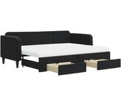 Sofá cama nido con cajones terciopelo negro 80x200 cm