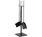 Relaxdays accesorios chimenea, 4 piezas, set de estufa con atizador, escoba para cenizas, pala y soporte, moderno, negro