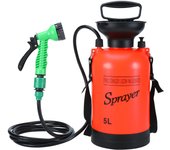 Rociador de mano de 5 l, ducha portátil para camping, rociador a presión multifunción, 7 modos de riego para jardín y césped.