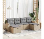 Conjunto de muebles de jardín de ratán beige de 6 piezas con cojines vidaxl