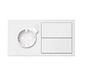 Kit front para 2 elementos con 1 base enchufe schuko con cargador usb integrado y 2 teclas izquierda blanco mate simon 100