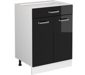 Vicco mueble bajo de cocina r-line, negro brillo intenso, 60 cm con cajón, sin encimera