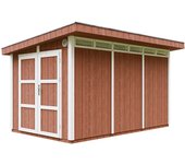 Caseta jardin exterior paneles a base de madera lp smartside 8,7 m² con suelo y baldosas bituminosas - l279xa412xa237 cm - timbela m904a - redwood red