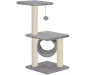Rascador para gatos con nicho, juguete de peluche de sisal, 65 cm, gris 3702276