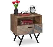 Relaxdays mesita de noche, estilo industrial, mesa cama, salón o dormitorio, mueble auxiliar, 53 x 50 x 42 cm, marrón