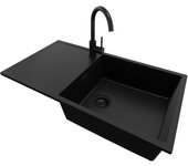 Primagran fregadero granito todo negro 90x50cm, fregadero cocina 1 seno + grifo 32x20cm + sifón, fregadero sobre encimera al mueble 60cm - ibiza