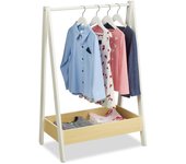 Relaxdays burro de ropa infantil, perchero de pie, 99 x 64,5 x 42,5 cm, barra para perchas y balda, blanco y natural