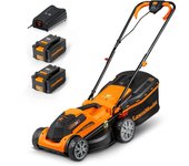Lawnmaster clmf2434g tagliaerba senza filo 24v max 2x4.0ah batteria, 34cm fino a 300m², altezza di taglio a 6 livelli 20-70mm, capacità di raccolta