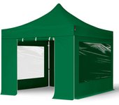 3x3 m carpa plegable, professional aluminio 40mm, 4 laterales con ventanas panorámicas, verde oscuro