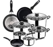 Set de 3 sartenes aluminio prensado + batería de cocina 8pzs acero inoxidable