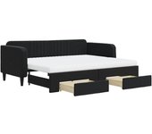 Sofá cama nido con cajones terciopelo negro 90x200 cm