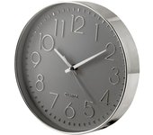 H&h reloj de pared redondo gris y cromado 30 cm
