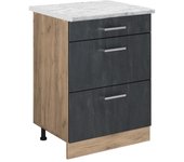 Vicco mueble bajo de cocina r-line, hormigón negro, 60 cm et mármol