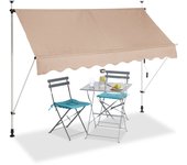 Relaxdays toldo vela, retráctil, protección solar, enrollable, sin taladro, ajustable, beige, 250 cm