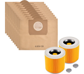 Bolsa y filtro de aspiradora para karcher wd3 bolsas de repuesto 6.959-130 [lote 10] y filtros de repuesto 6.414-552.0 [lote 2]