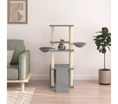 Rascador para gatos con postes de sisal gris claro 133 cm