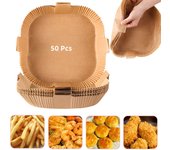 Pack de 50 recipientes de papel desechables para air fryer. nature 20 cm