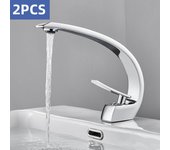 2pcs auralum max design grifo monomando cascada para lavabo en latón cromado para baño, modelo eu