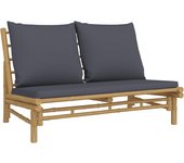 Banco de jardín | silla de jardín bambú con cojines gris oscuro cfw31931
