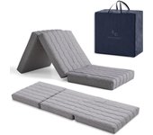 Colchón plegable para furgonetas camper, 90x195 espuma hd + 2 cm viscoelástica. funda desenfundable altura 12 cm gris