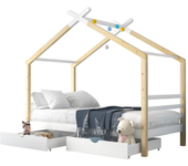 Cama infantil 90 x 200 cm, cama cabina con 2 cajones, somier de láminas, cama individual de madera, sin colchón, blanco