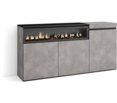 Aparadores para salón, 150x35x75cm, 3 puertas, chimenea eléctrica, cemento