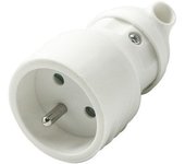 Enchufe eléctrico hembra de 2 polos + tierra, conexión lateral, 16 a, color blanco
