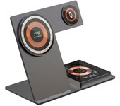 Base de carga plegable magsafe 15w + base qi 15w y cargador apple watch. función stand. 15,1x12,3x1,45 cm. color: negro dam