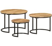 3 piezas mesas apilables | mesita auxiliar | mesa de café madera maciza de mango rugosa cfw67289