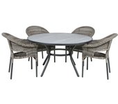 Conjunto de mesas y sillas de jardín, ratán sintetico, aluminio y ratán sintético redondo, color antracita, mesa:135x72 sillon:66x62x86